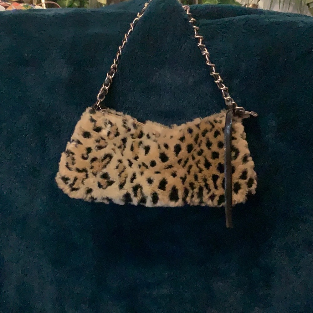 Cute small leopard print faux fur purse